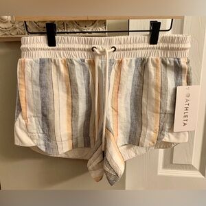 Athleta Beachside Bali Linen Shorts- Blue, Cream NWT - SZ 4